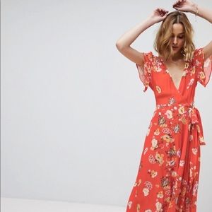 Beautiful Red Floral Wrap Dress